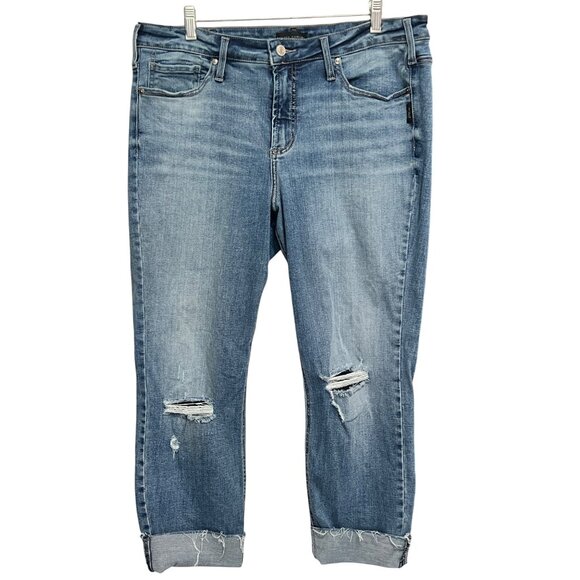 Silver Jeans Co Most Wanted Straight Crop Distressed Medium Wash Jeans S14/L27 - Picture 1 of 6